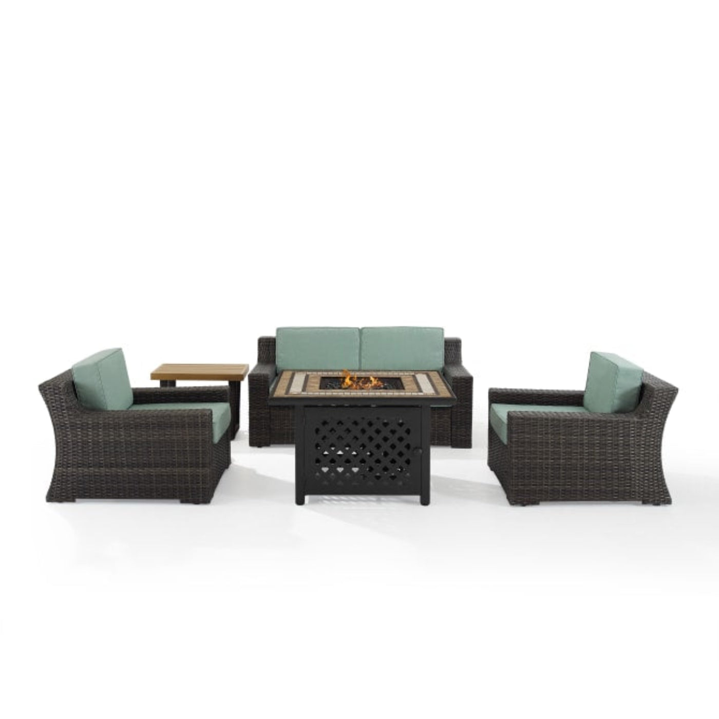 Crosley Beaufort 113.25 Inch 5pc Outdoor Wicker Conversation Set W/Fire Table Mist - KO70178BR