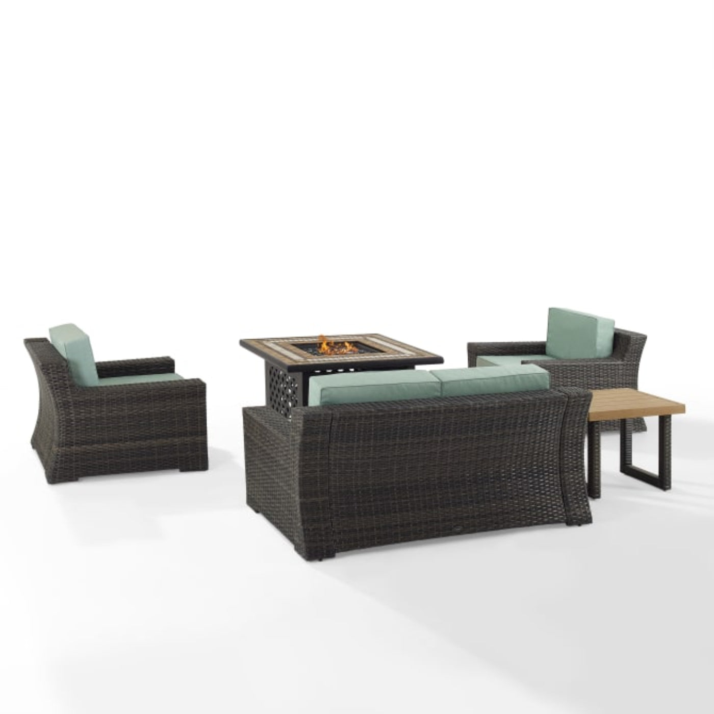Crosley Beaufort 113.25 Inch 5pc Outdoor Wicker Conversation Set W/Fire Table Mist - KO70178BR