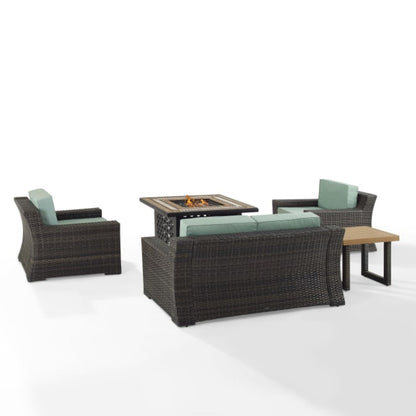 Crosley Beaufort 113.25 Inch 5pc Outdoor Wicker Conversation Set W/Fire Table Mist - KO70178BR