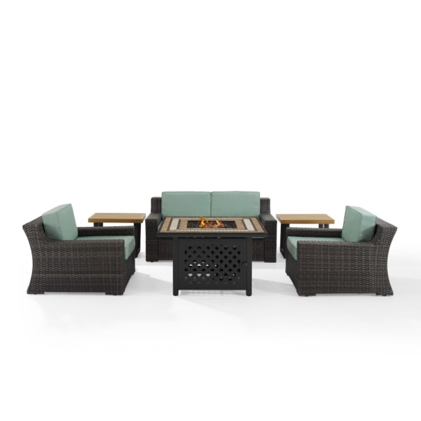 Crosley Beaufort 113.25 Inch 6pc Outdoor Wicker Conversation Set W/Fire Table Mist - KO70179BR