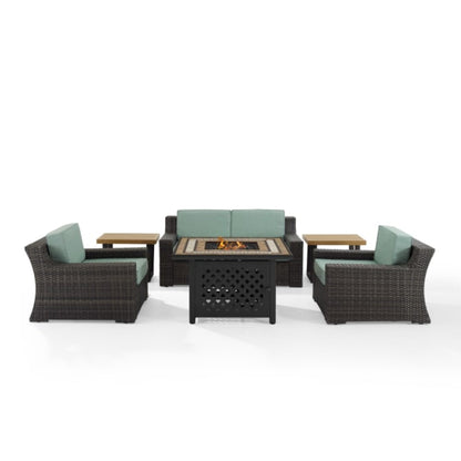 Crosley Beaufort 113.25 Inch 6pc Outdoor Wicker Conversation Set W/Fire Table Mist - KO70179BR