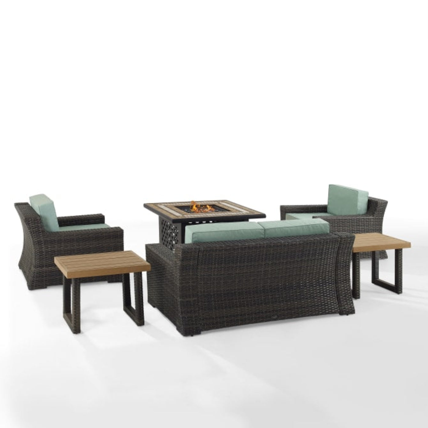 Crosley Beaufort 113.25 Inch 6pc Outdoor Wicker Conversation Set W/Fire Table Mist - KO70179BR