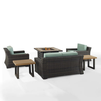Crosley Beaufort 113.25 Inch 6pc Outdoor Wicker Conversation Set W/Fire Table Mist - KO70179BR