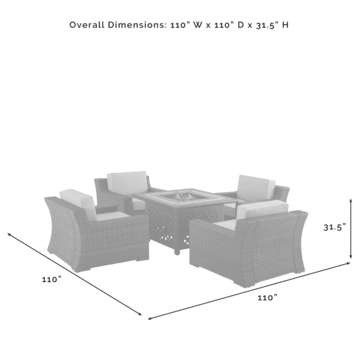 Crosley Beaufort 110 Inch 5pc Outdoor Wicker Chair Set W/Fire Table Mist - KO70180BR