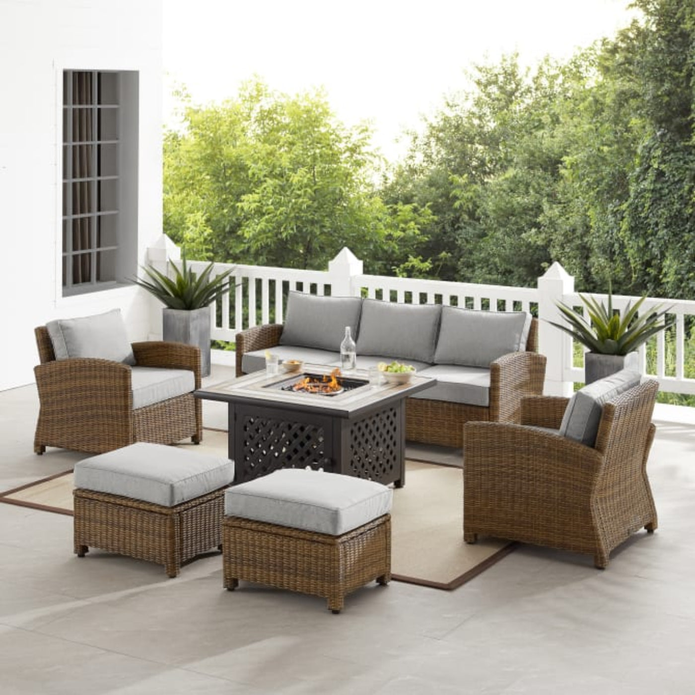 Crosley Bradenton 150.50 Inch 6pc Outdoor Wicker Sofa Set W/Fire Table - KO70184WB