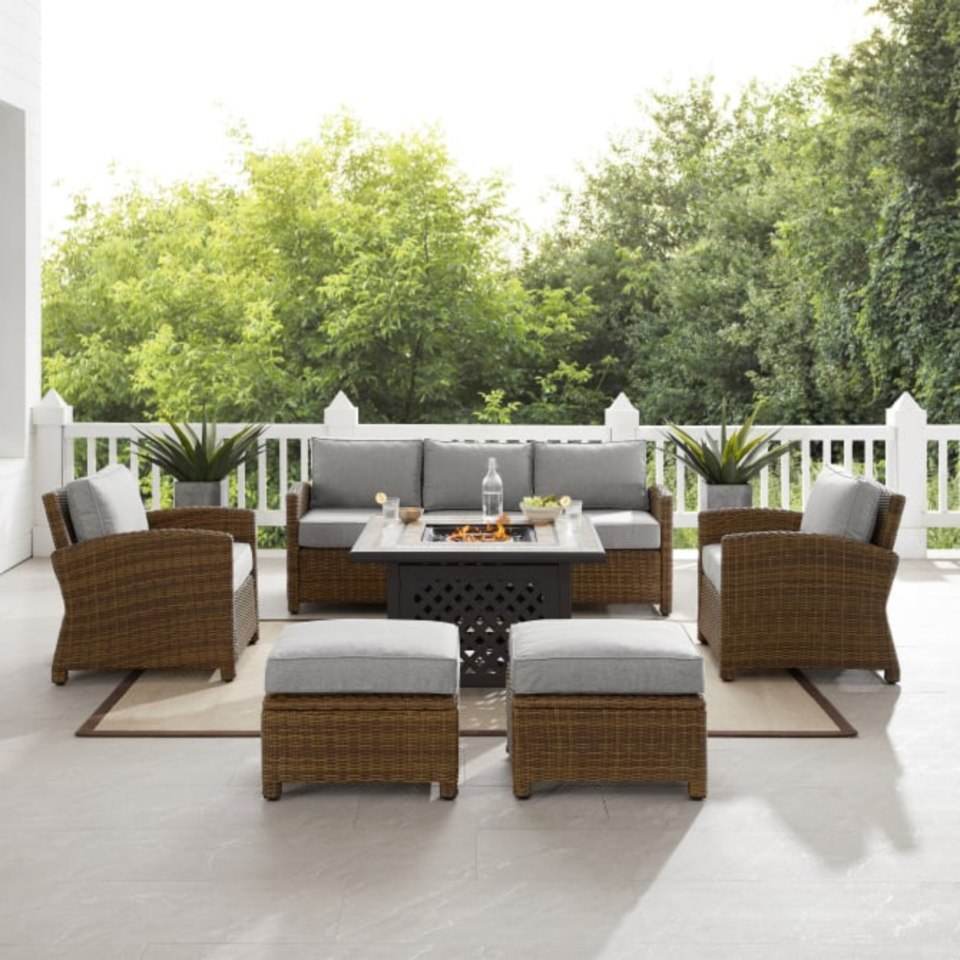 Crosley Bradenton 150.50 Inch 6pc Outdoor Wicker Sofa Set W/Fire Table - KO70184WB