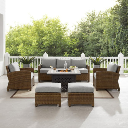 Crosley Bradenton 150.50 Inch 6pc Outdoor Wicker Sofa Set W/Fire Table - KO70184WB