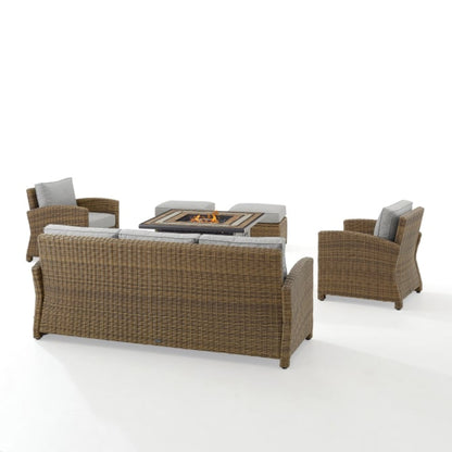 Crosley Bradenton 150.50 Inch 6pc Outdoor Wicker Sofa Set W/Fire Table - KO70184WB