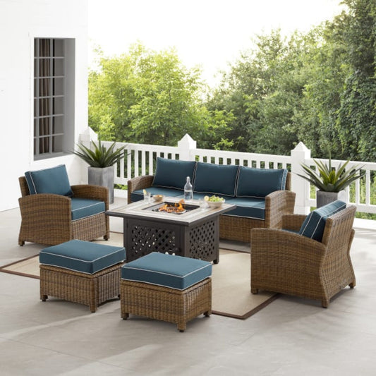 Crosley Bradenton 150.50 Inch 6pc Outdoor Wicker Sofa Set W/Fire Table - KO70184WB