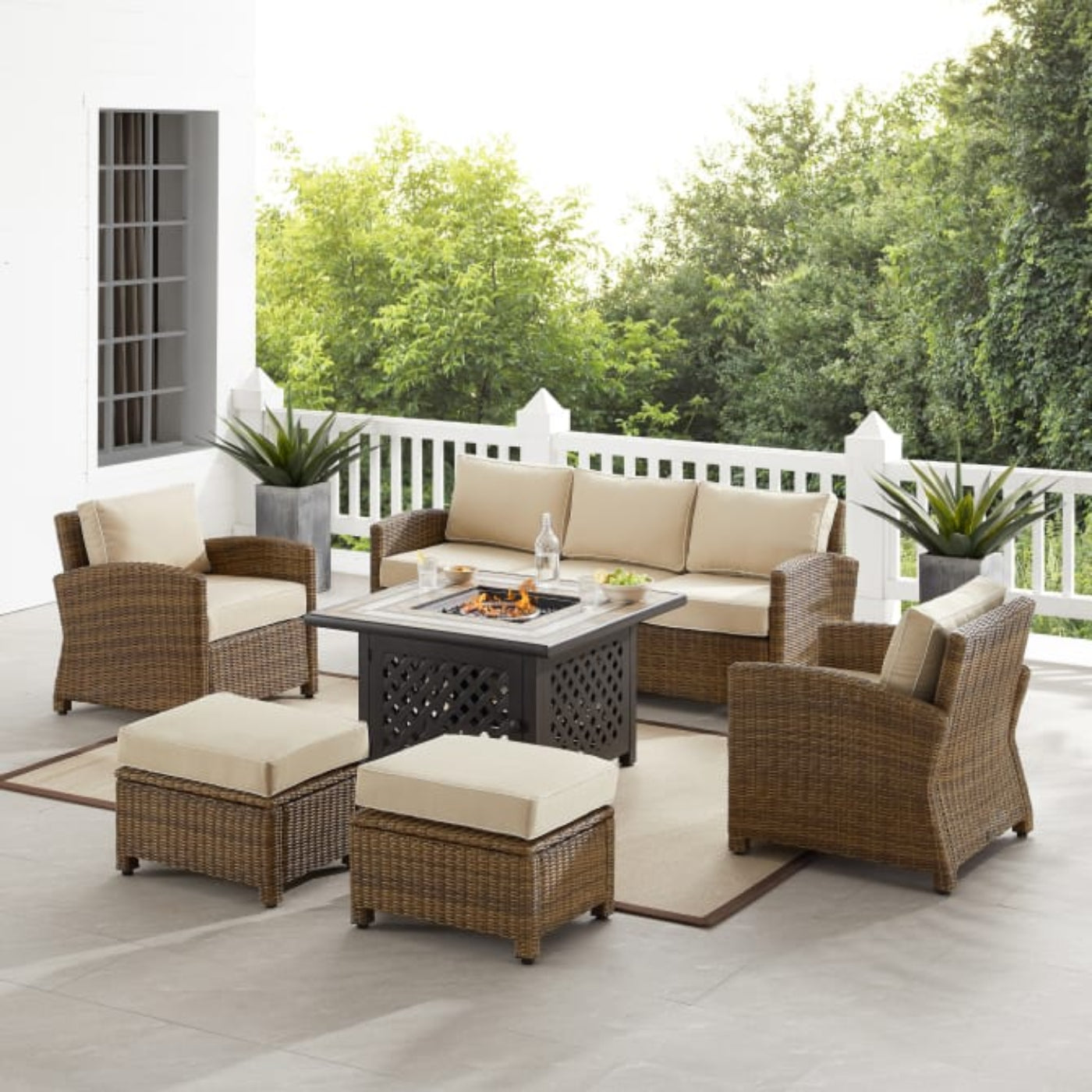 Crosley Bradenton 150.50 Inch 6pc Outdoor Wicker Sofa Set W/Fire Table - KO70184WB