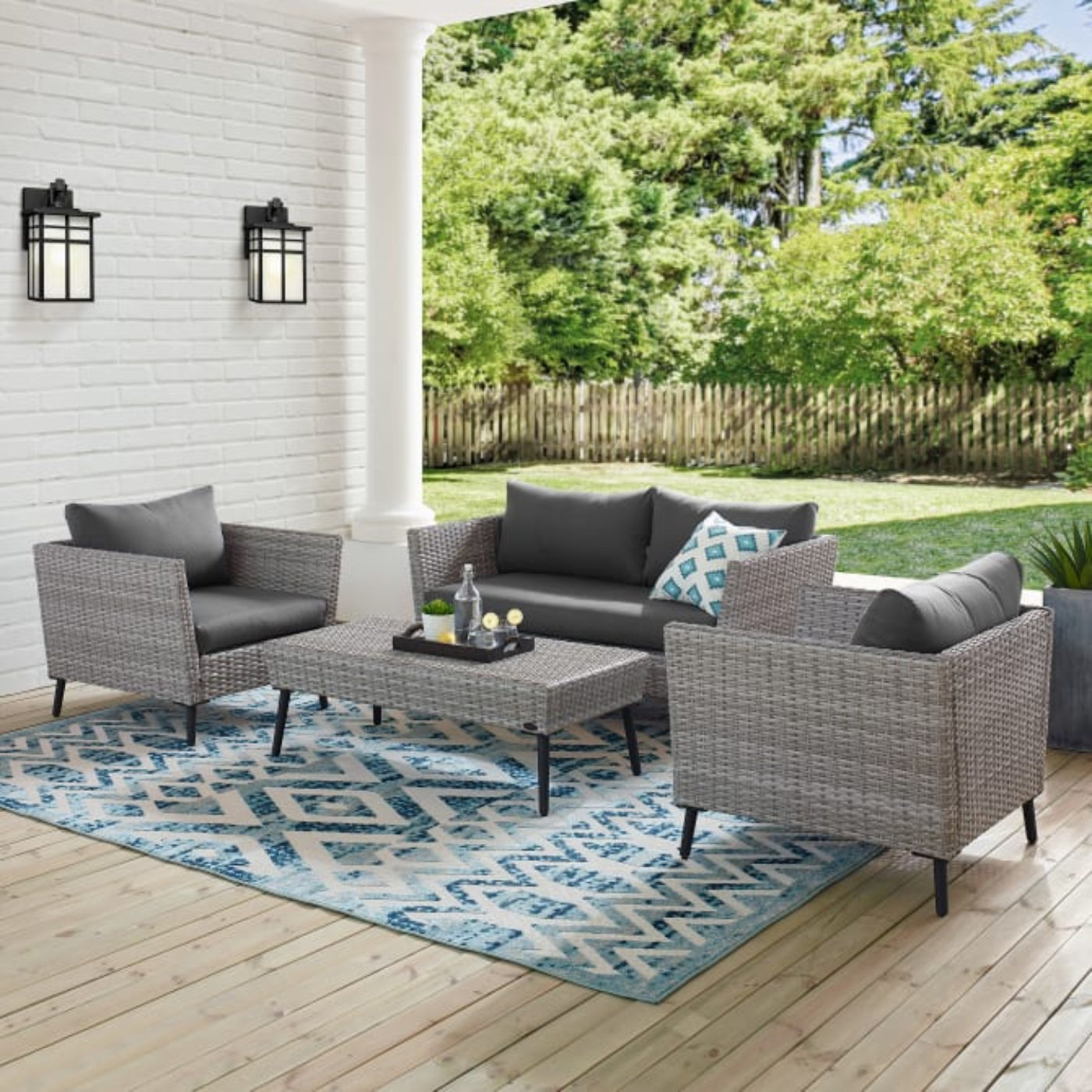Crosley Richland 4pc Outdoor Wicker Conversation Set Charcoal - KO70200GY-CL