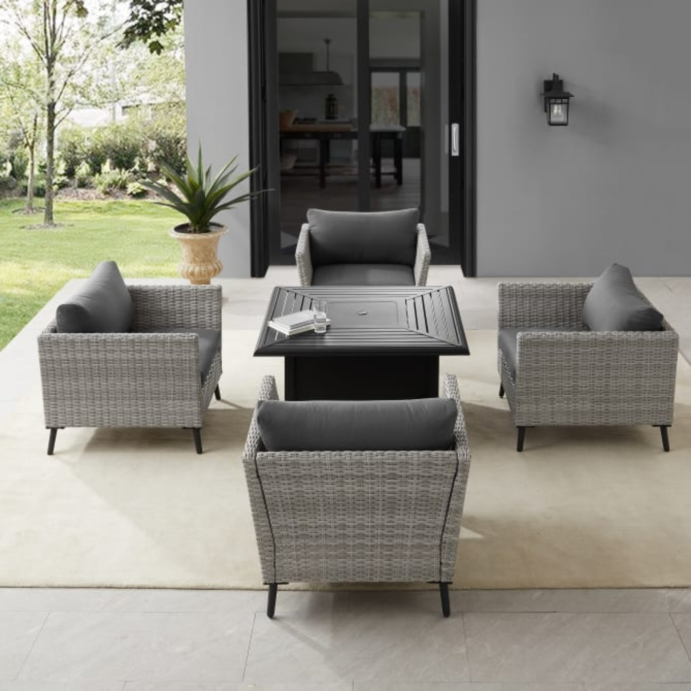 Crosley Richland 5pc Outdoor Wicker Conversation Set W/Fire Table Gray - KO70201GY-BK