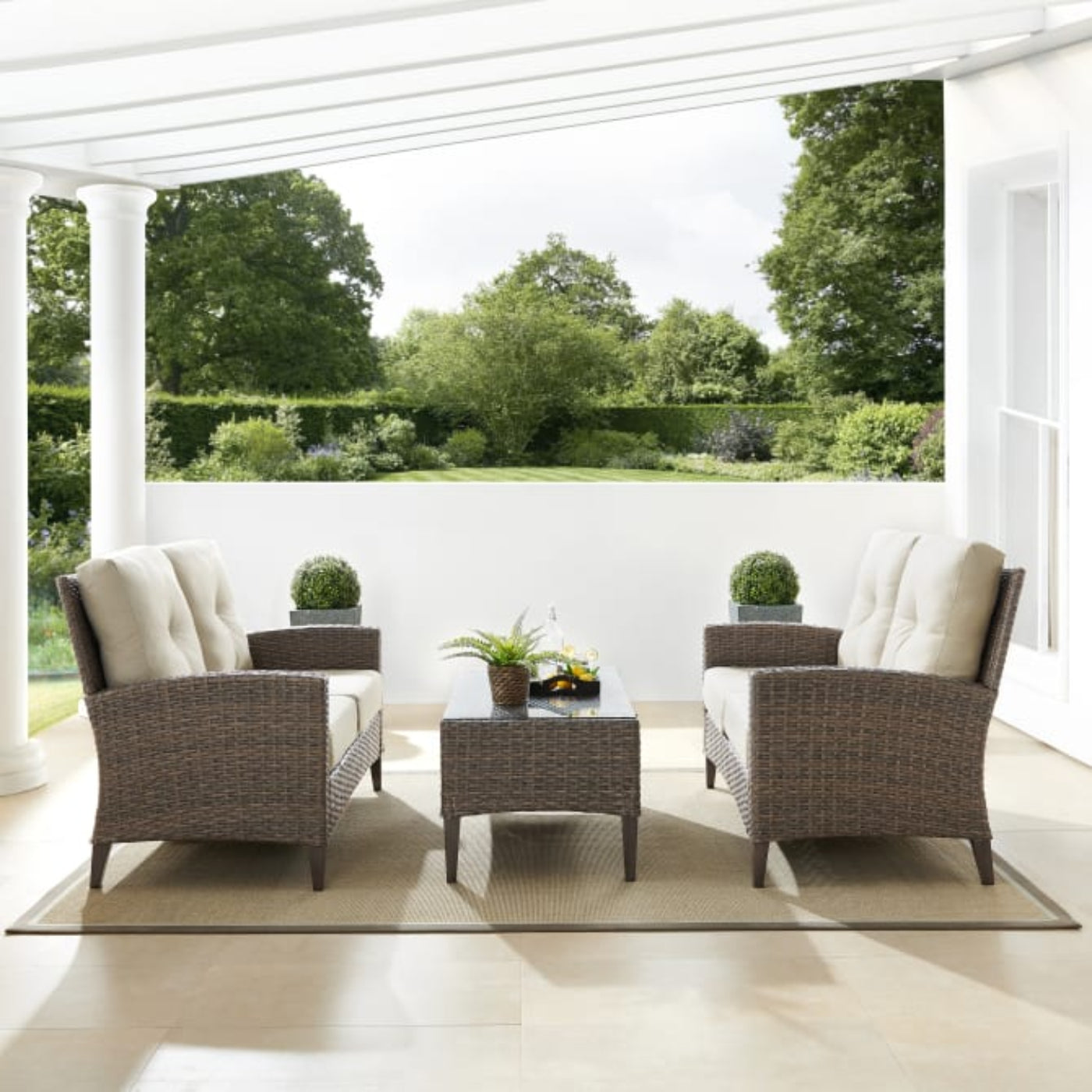 Crosley Rockport Outdoor Wicker 3pc High Back Conversation Set Oatmeal - KO70212LB-OL