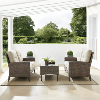 Crosley Rockport Outdoor Wicker 3pc High Back Conversation Set Oatmeal - KO70212LB-OL