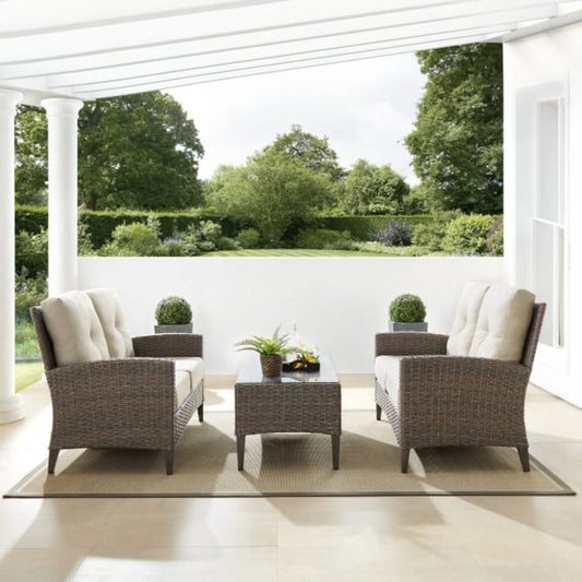 Crosley Rockport Outdoor Wicker 3pc High Back Conversation Set Oatmeal - KO70212LB-OL