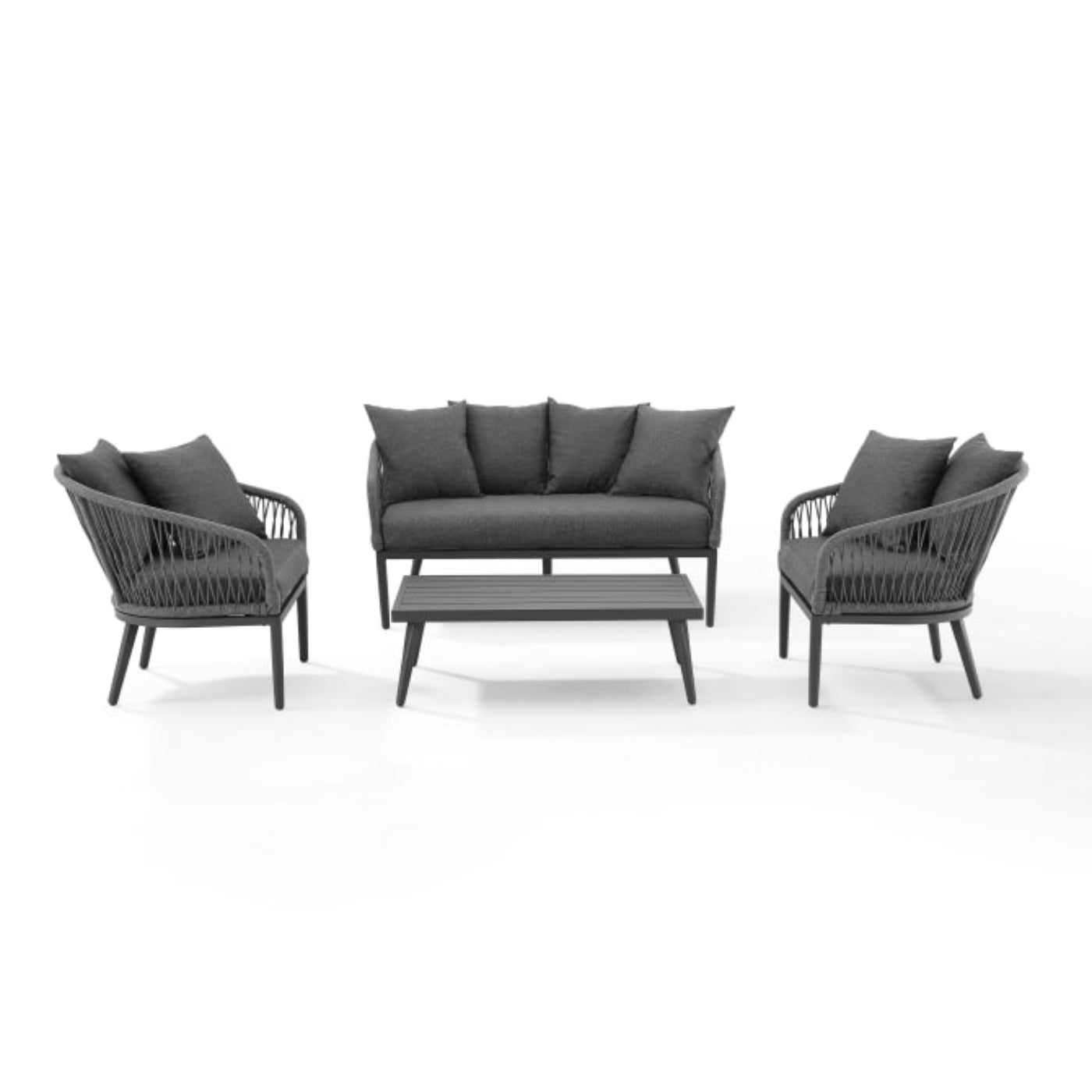 Crosley Dover 4pc Outdoor Rope Conversation Set Charcoal and Matte Black  -KO70310MB-CL