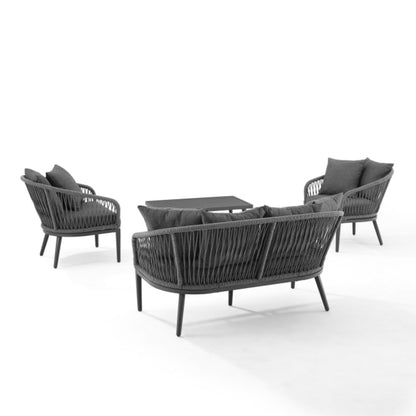 Crosley Dover 4pc Outdoor Rope Conversation Set Charcoal and Matte Black  -KO70310MB-CL