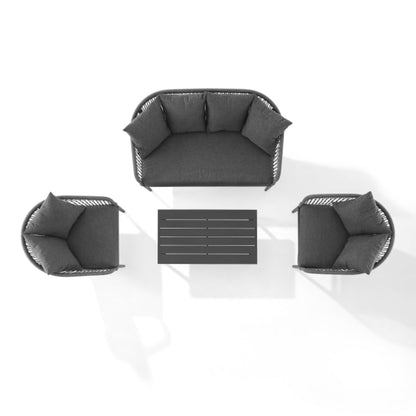 Crosley Dover 4pc Outdoor Rope Conversation Set Charcoal and Matte Black  -KO70310MB-CL