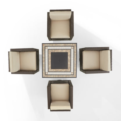 Crosley Palm Harbor 109 Inch 5pc Outdoor Wicker Conversation Set W/Fire Table - KO70600BR