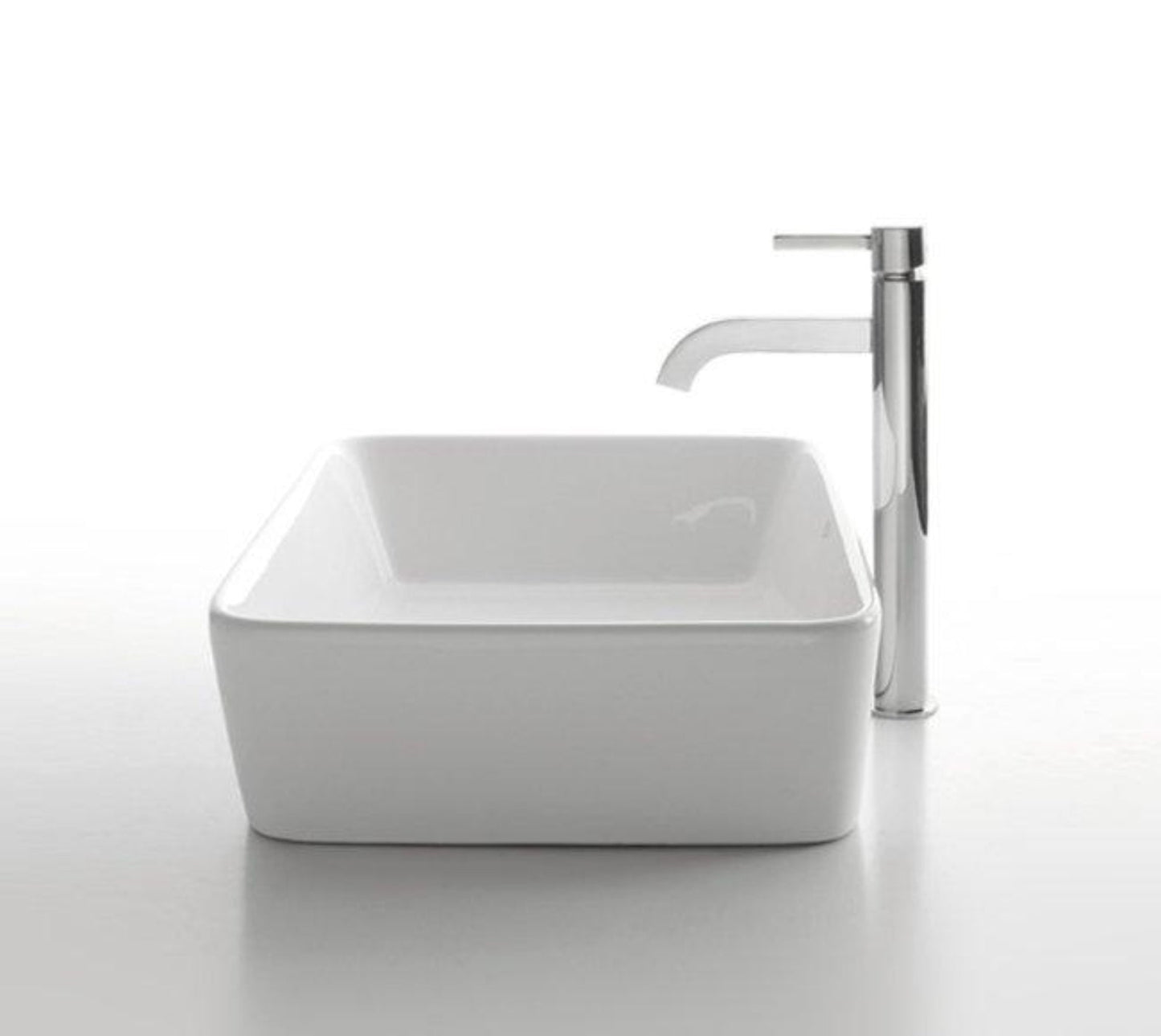 Eden Bath KRAUS White Rectangular Ceramic Sink and Ramus Faucet - C-KCV-121-1007CH