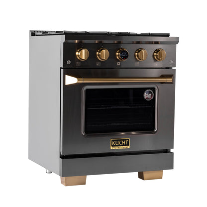 Kucht 30" 4.2 cu. ft. 4 Burner Propane Gas Dual Fuel Range in Titanium Stainless Steel with Digital Thermostat - KXD30/LP