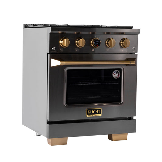 Kucht 30" 4.2 cu. ft. 4 Burner Propane Gas Dual Fuel Range in Titanium Stainless Steel with Digital Thermostat - KXD30/LP