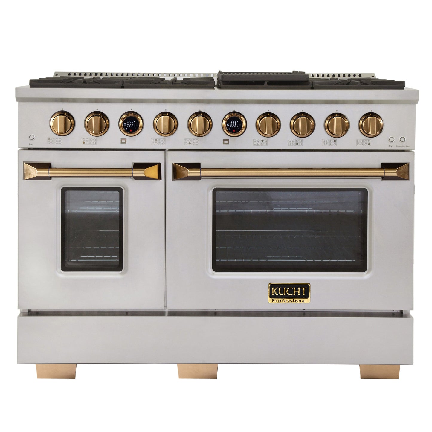 Kucht 48" 6.7 cu. ft. 8 Burner Natural Gas Dual Fuel Range in Stainless Steel with Gold Accents and Digital Thermostat - KXP48-GL