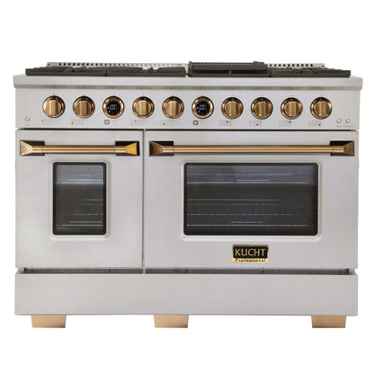 Kucht 48" 6.7 cu. ft. 8 Burner Natural Gas Dual Fuel Range in Stainless Steel with Gold Accents and Digital Thermostat - KXP48-GL