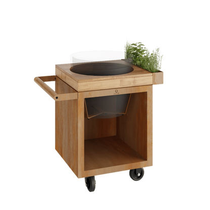 OFYR Kamado Table Corten 65 Pro Teak Wood BGE - O-K-T-65-PRO-TW-BGE