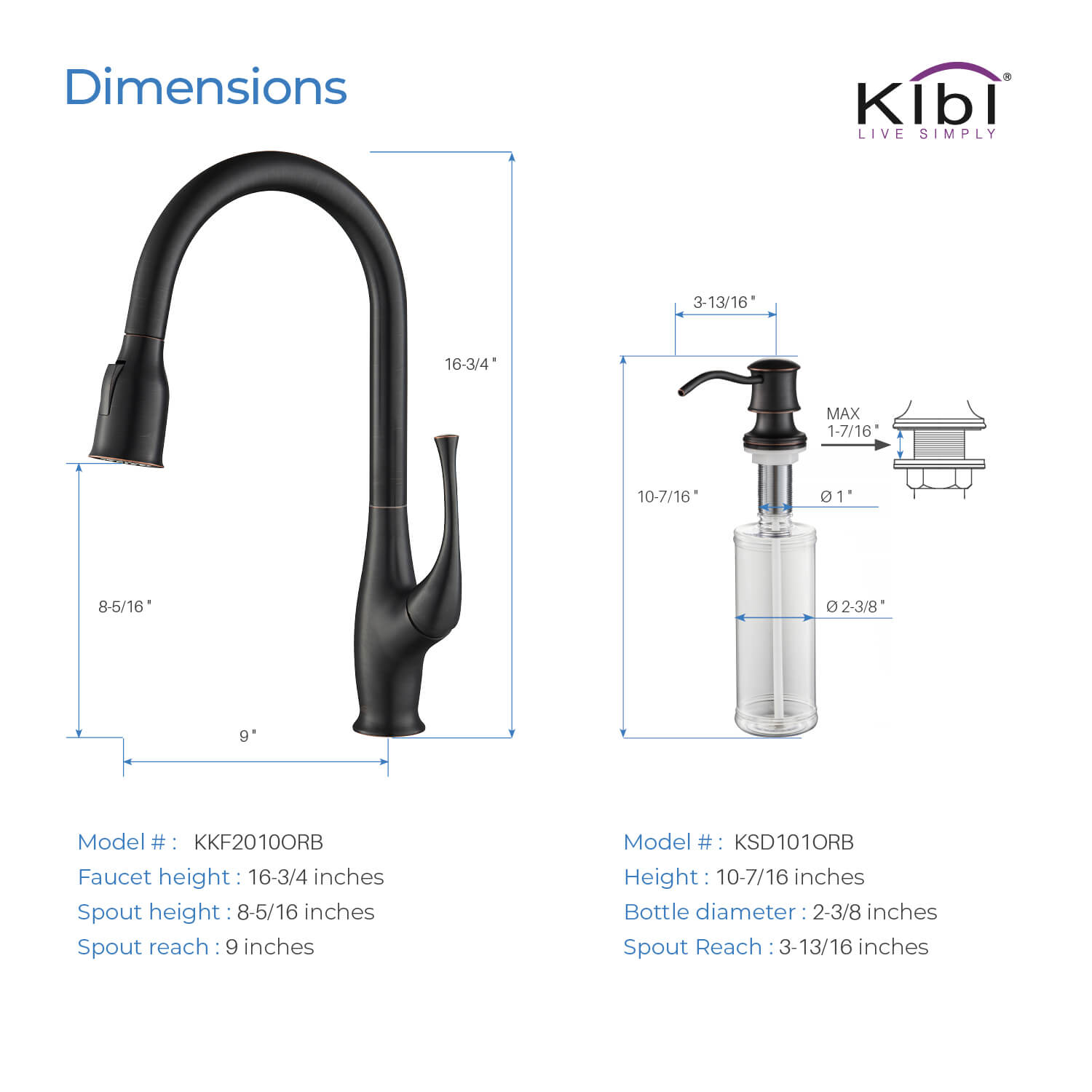 Kibi Cedar Single Handle High Arc Pull Down Kitchen Faucet With Soap Dispenser in Oil Rubbed Bronze Finish - C-KKF2010ORB-KSD101ORB