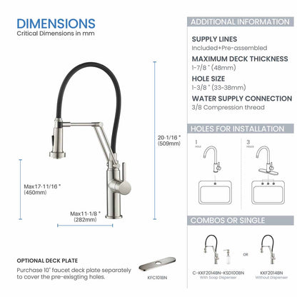 Kibi Engel Single Handle Pull Down Kitchen Faucet In Brushed Nickel Finish - KKF2014BN