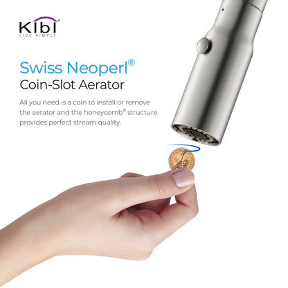 Kibi Hilo Single Handle High Arc Pull Down Kitchen Faucet With Soap Dispenser in Brushed Nickel Finish - C-KKF2008BN-KSD100BN