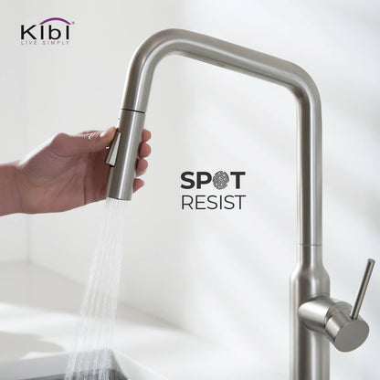 Kibi Macon Single Handle High Arc Pull Down Kitchen Faucet With Soap Dispenser in Brushed Nickel Finish - C-KKF2007BN-KSD100BN