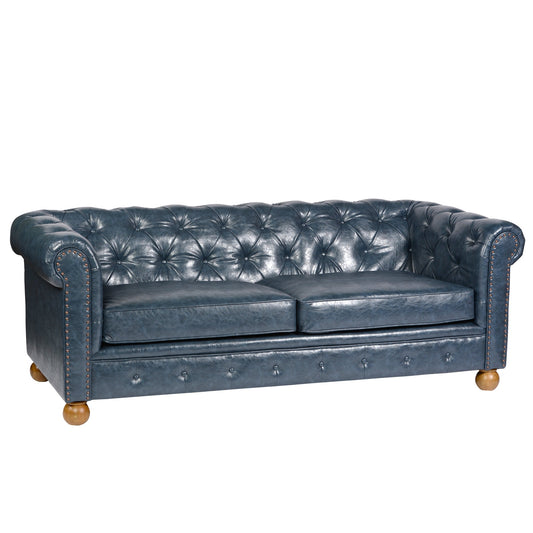 Modway Furniture Winston Antique Blue Bonded Leather Sofa - Elegant Tufted Back Design for Luxurious Living Spaces