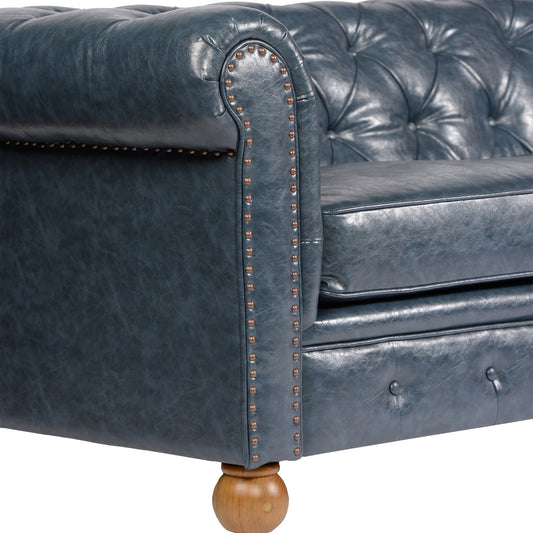 Modway Furniture Winston Antique Blue Bonded Leather Sofa - Elegant Tufted Back Design for Luxurious Living Spaces