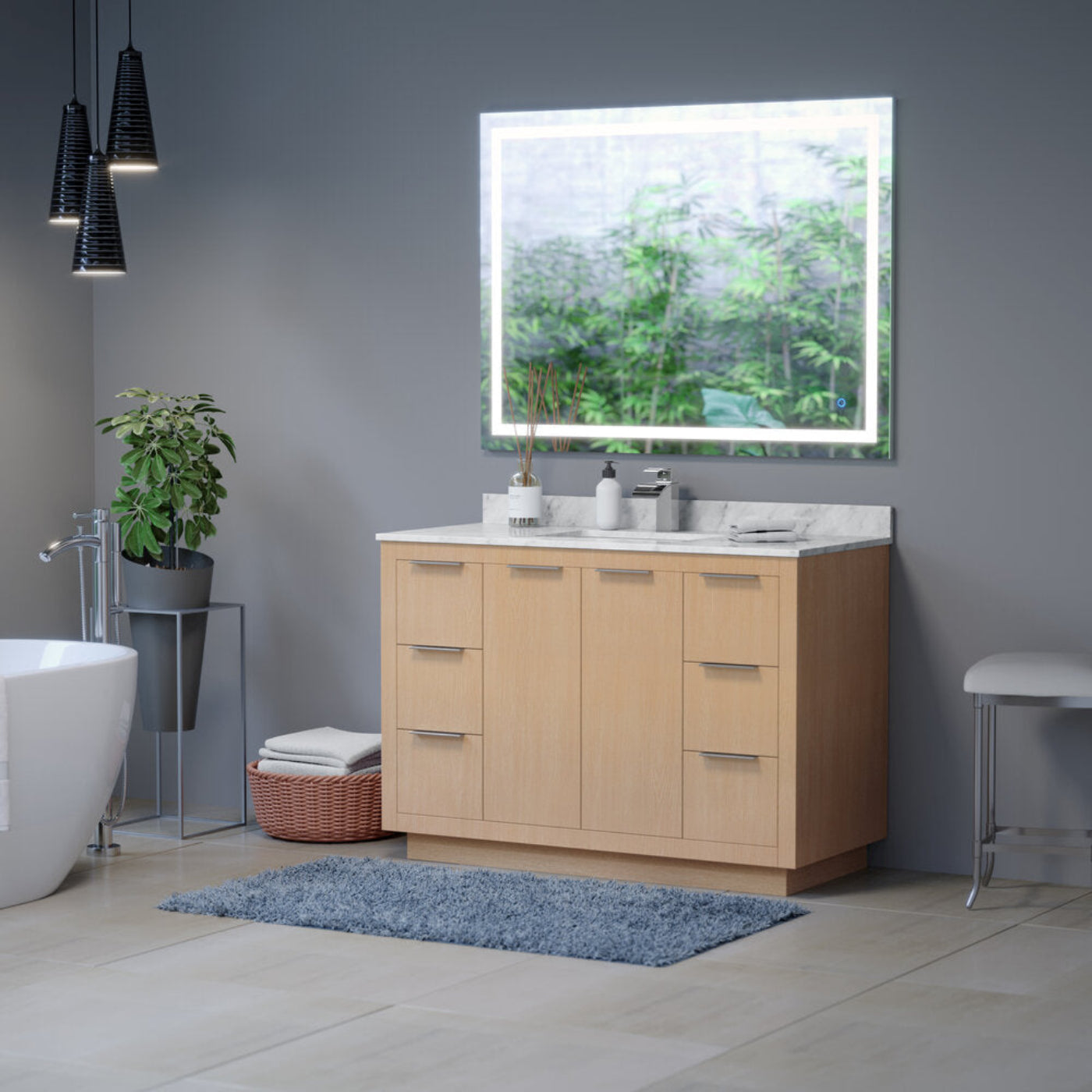 Arpella - Luci 48x36 Inch LED Mirror with Memory Dimmer and Defogger - LEDAM4836