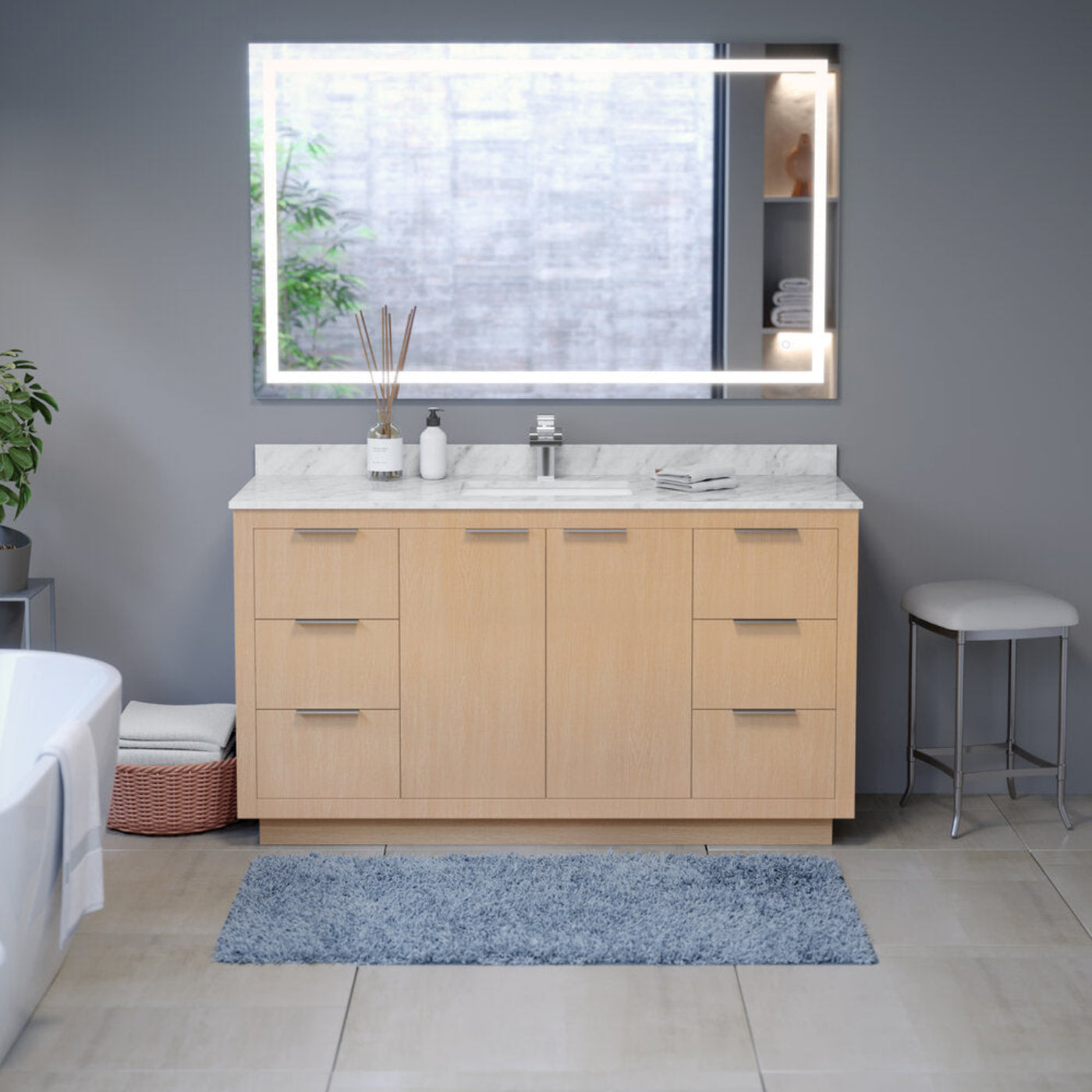 Arpella - Luci 60x36 Inch LED Mirror with Memory Dimmer and Defogger - LEDAM6036