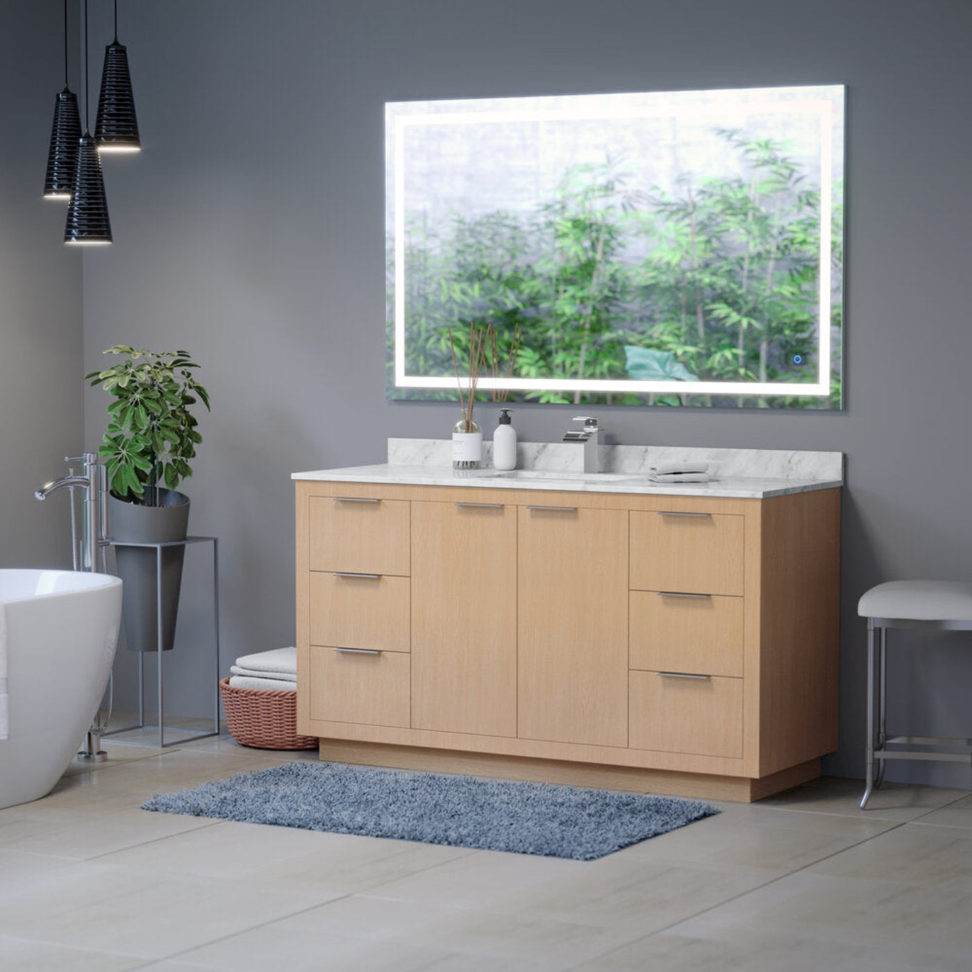 Arpella - Luci 60x36 Inch LED Mirror with Memory Dimmer and Defogger - LEDAM6036