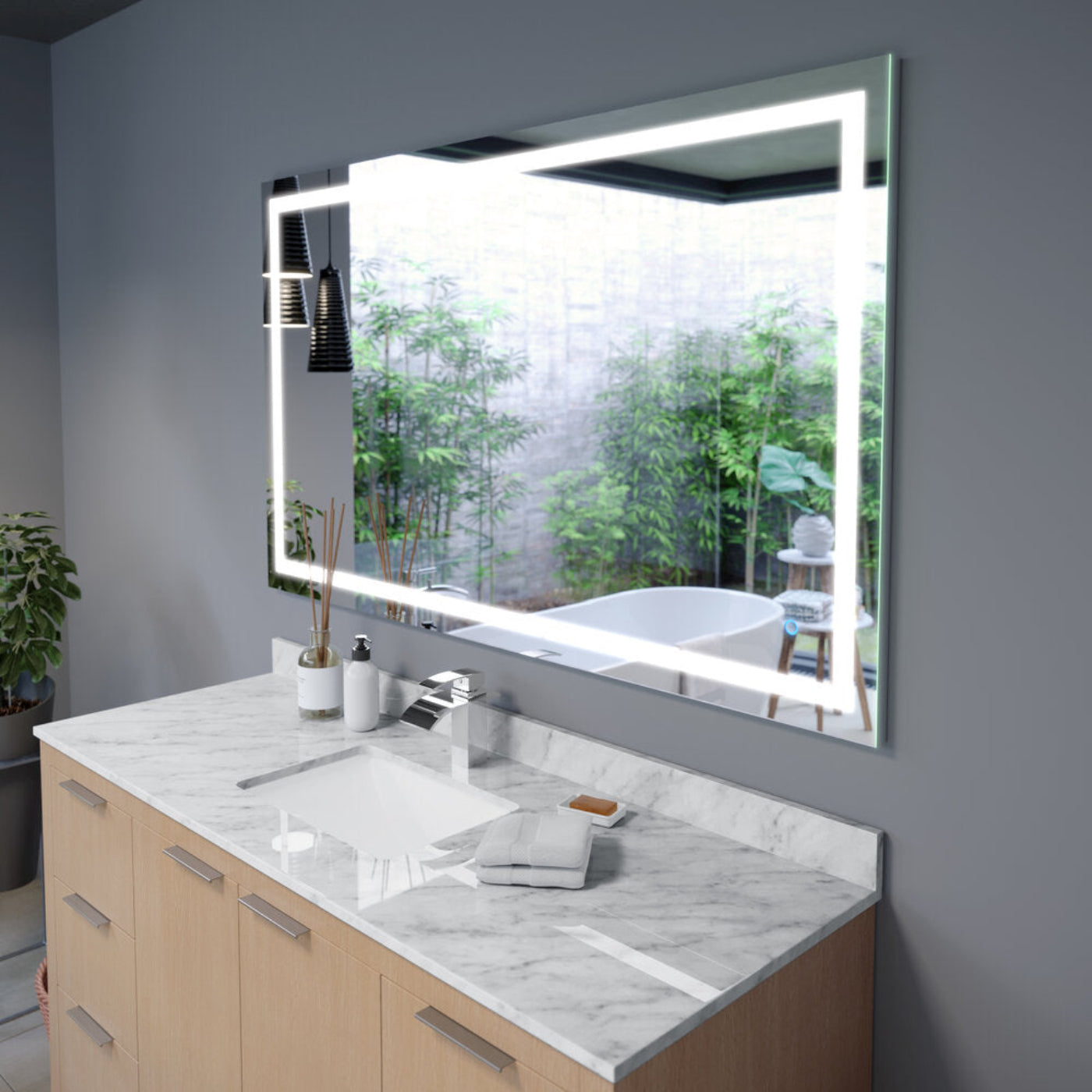 Arpella - Luci 60x36 Inch LED Mirror with Memory Dimmer and Defogger - LEDAM6036