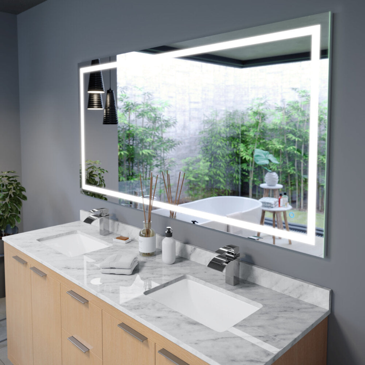 Arpella - Luci 70x36 Inch LED Mirror with Memory Dimmer and Defogger - LEDAM7036