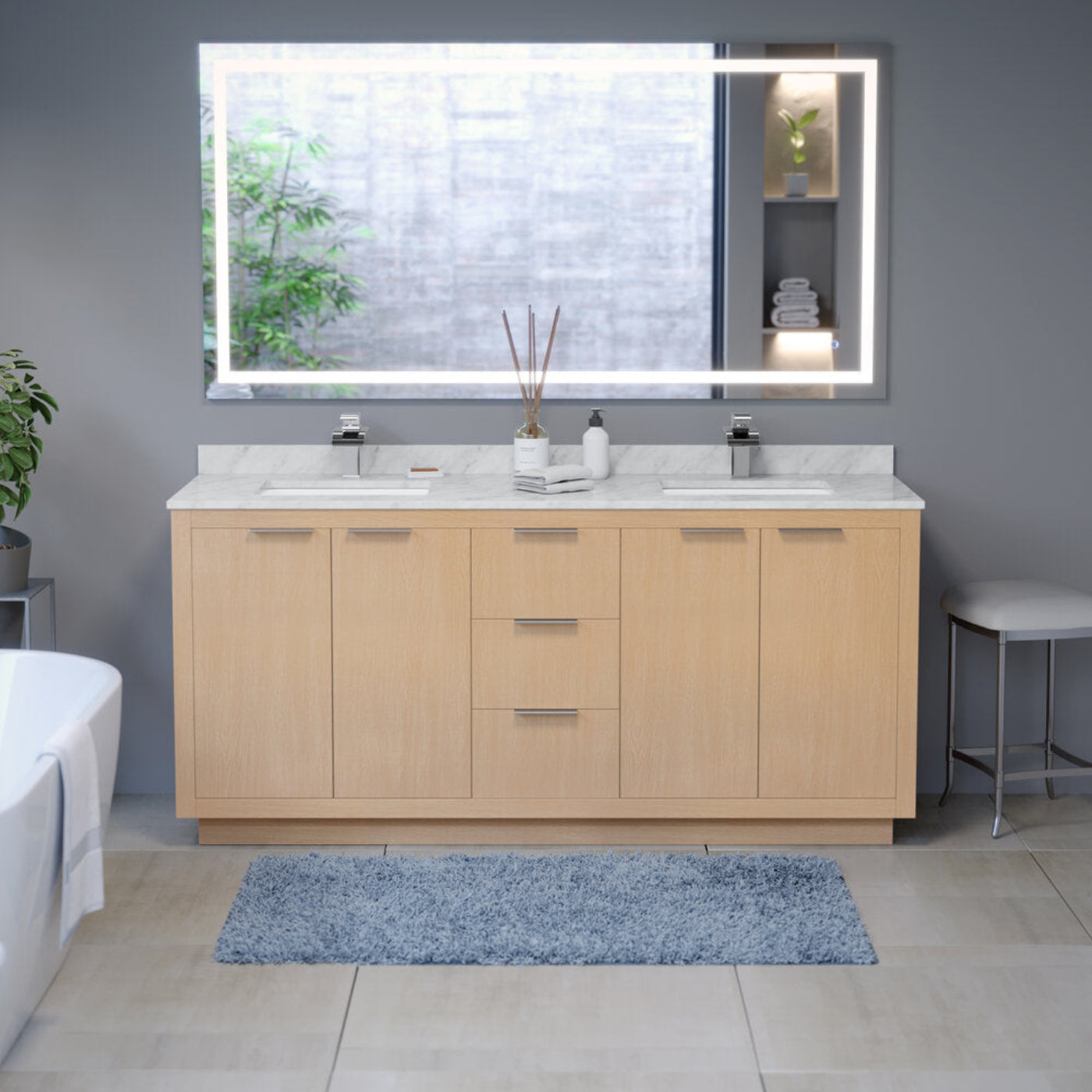 Arpella - Luci 70x36 Inch LED Mirror with Memory Dimmer and Defogger - LEDAM7036