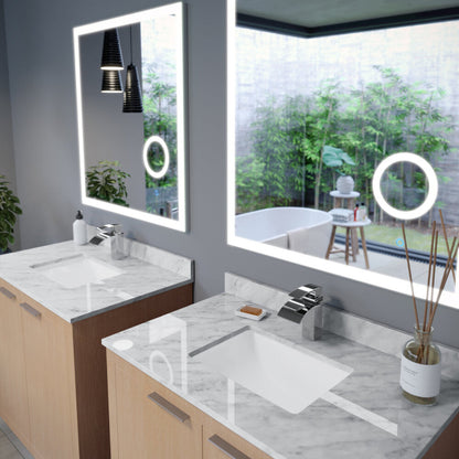 Arpella - Moderna 34x36 inch LED Mirror with built in 3x Magnifying Mirror, Memory Dimmer and Defogger - LEDBM3436