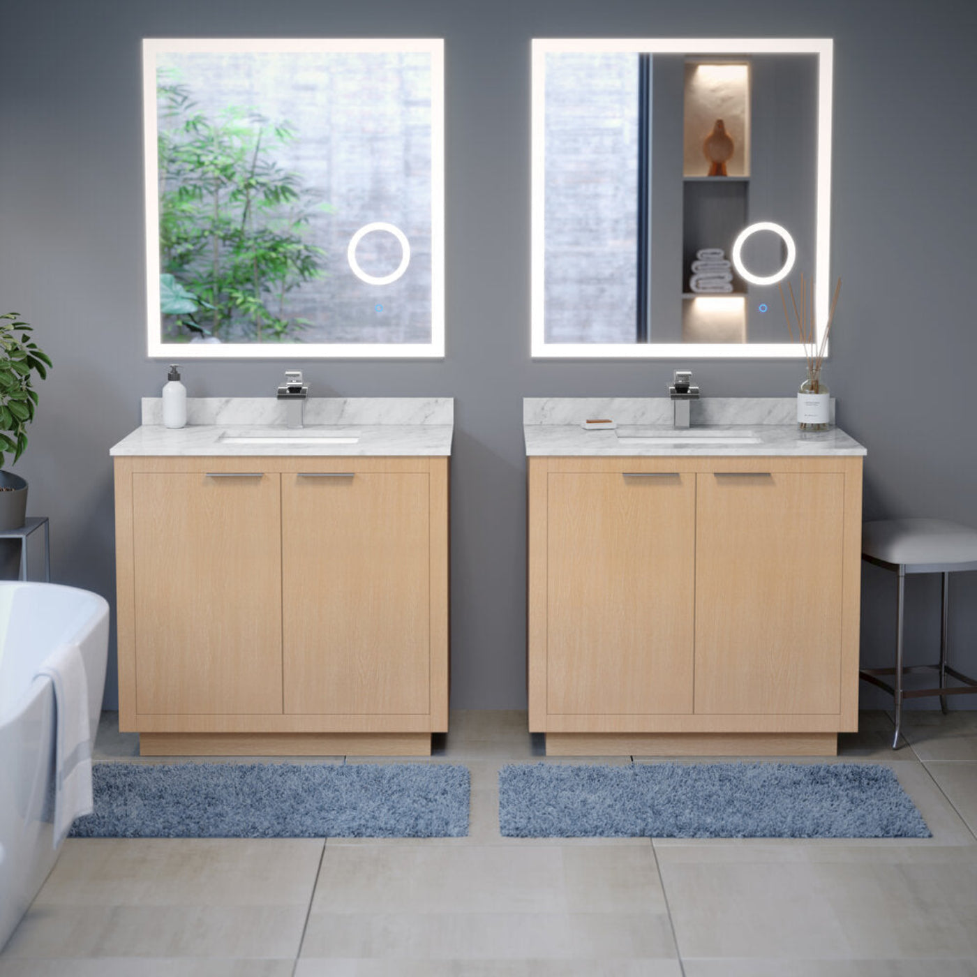 Arpella - Moderna 34x36 inch LED Mirror with built in 3x Magnifying Mirror, Memory Dimmer and Defogger - LEDBM3436