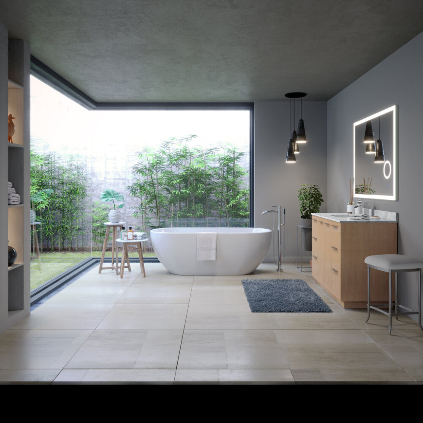 Arpella - Moderna 48x36 inch LED Mirror with built in 3x Magnifying Mirror, Memory Dimmer and Defogger - LEDBM4836