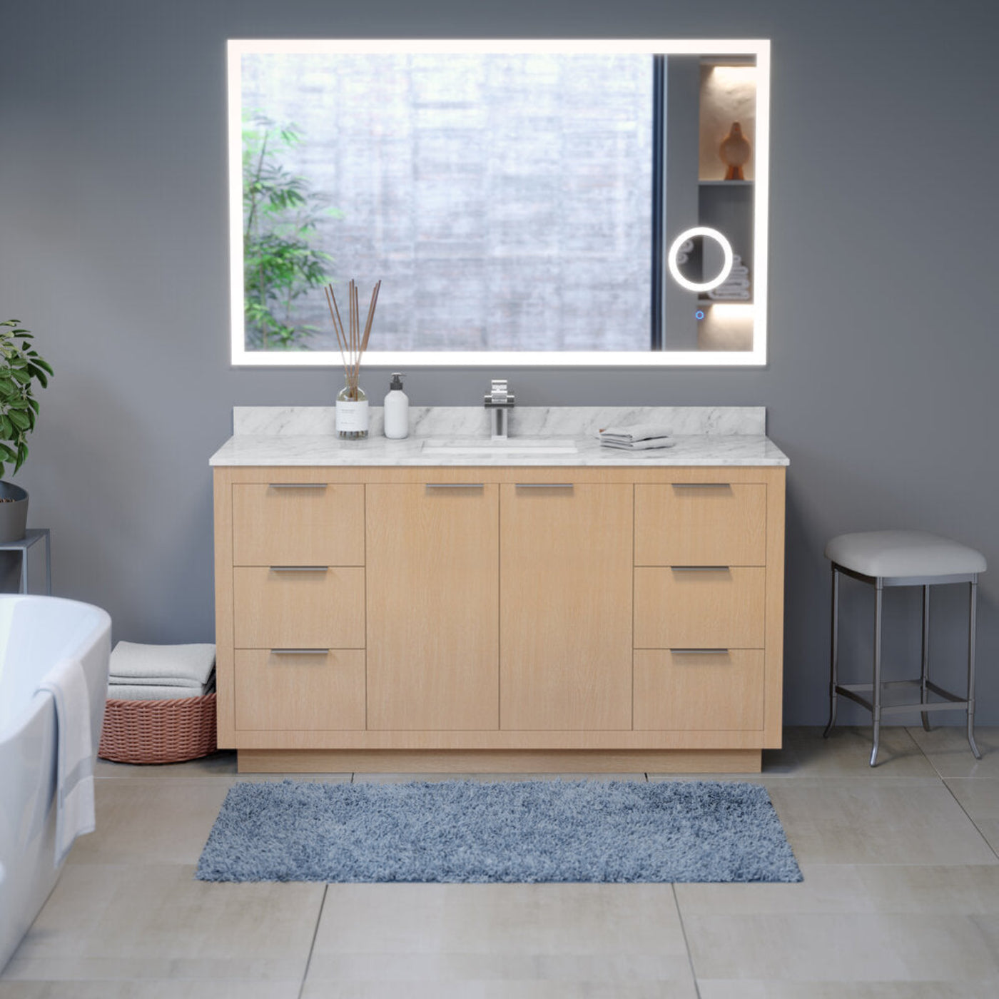 Arpella - Moderna 60x36 inch LED Mirror with built in 3x Magnifying Mirror, Memory Dimmer and Defogger - LEDBM6036