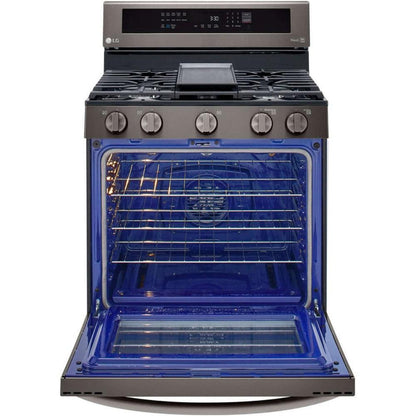 LG 30 in. 5.8-Cu. Ft. Gas Convection Smart Range with AirFry and InstaView, Black Stainless Steel (LRGL5825D)