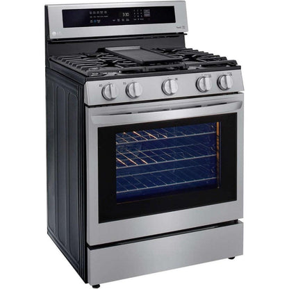 LG 30 in. 5.8-Cu. Ft. Gas Convection Smart Range with AirFry and InstaView, Stainless Steel (LRGL5825F)