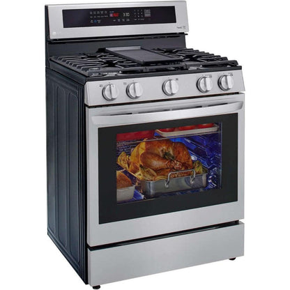 LG 30 in. 5.8-Cu. Ft. Gas Convection Smart Range with AirFry and InstaView, Stainless Steel (LRGL5825F)