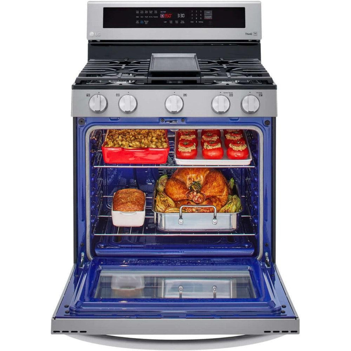 LG 30 in. 5.8-Cu. Ft. Gas Convection Smart Range with AirFry and InstaView, Stainless Steel (LRGL5825F)