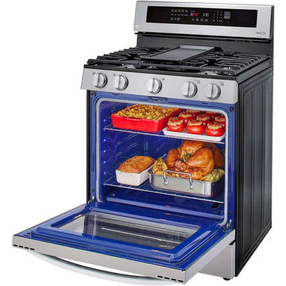 LG 30 in. 5.8-Cu. Ft. Gas Convection Smart Range with AirFry and InstaView, Stainless Steel (LRGL5825F)